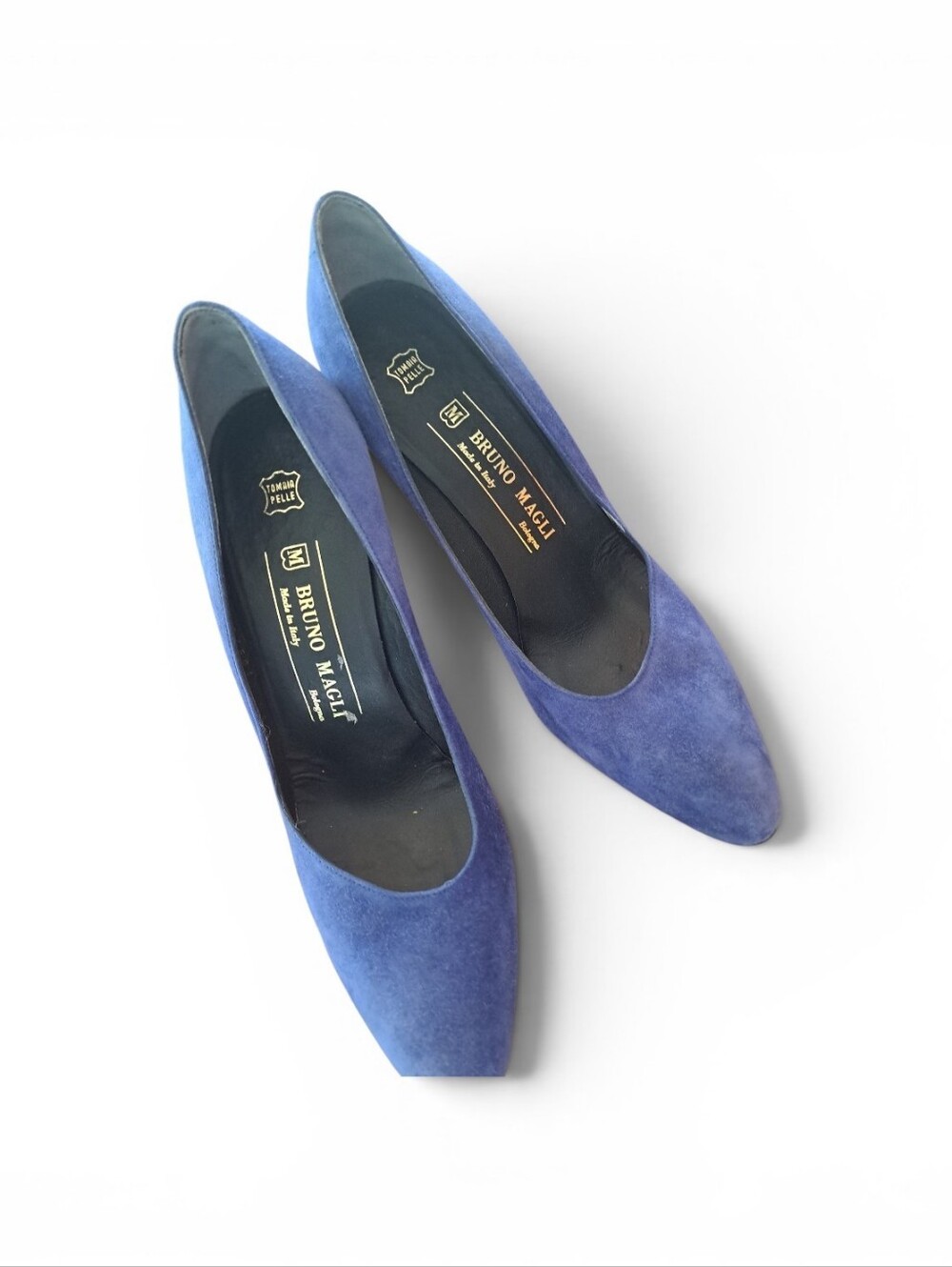 Bruno Magli Italy Vero Cuoio Bologna Perwinkle Blue Suede Wood Heel 8 1 /2 Aa